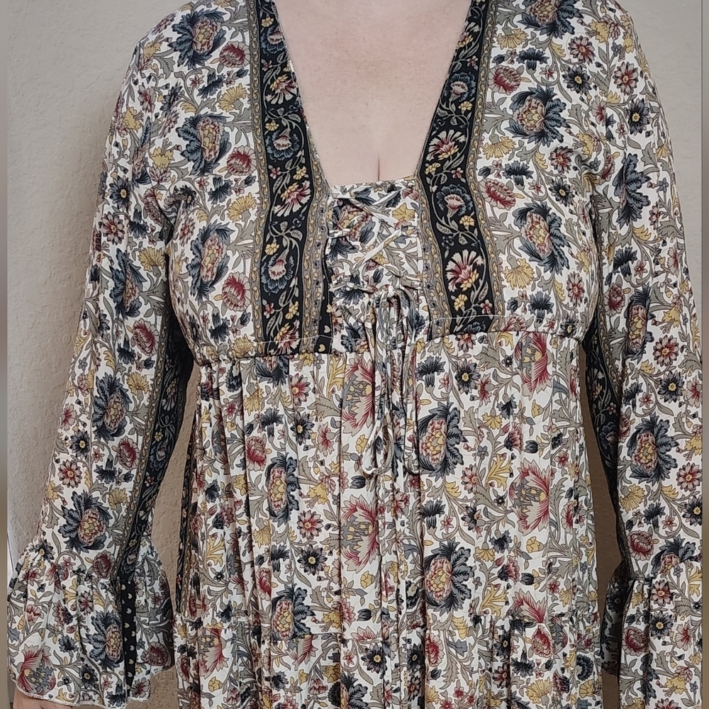 Chaudry Boho Floral Maxi Dress XL 3/4 Bell Sleeve Renaissance - Picture 5 of 5